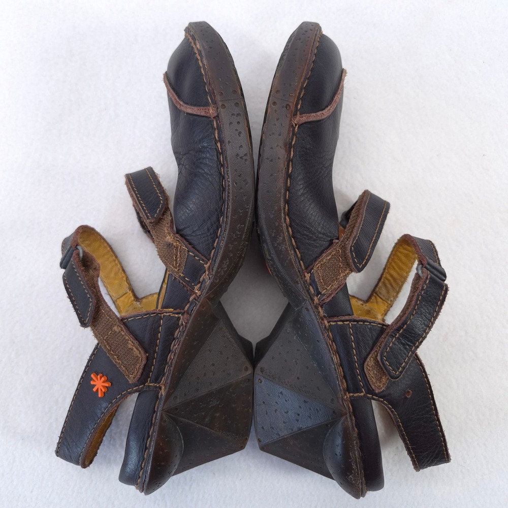 Art Company Mary Jane Wedge Sandals Brown Sz 38 Leather Gorpcore Cottagecore - Picture 9 of 12